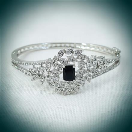 Cubic Zirconia Openable Kada With Rhodium Plating