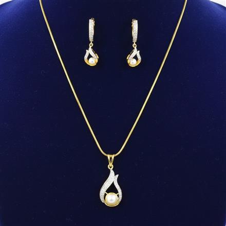 Cubic Zirconia Classic Pendant Set With 2 Tone Plating