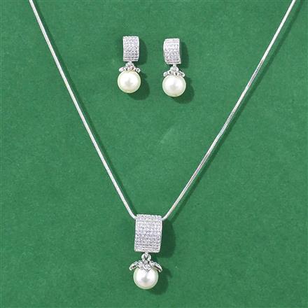 Cubic Zirconia Moti Pendant Set With Rhodium Plating