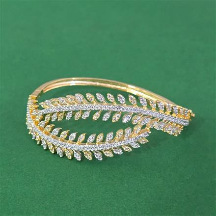 Cubic Zirconia Openable Kada With Mehndi 2 Tone Rhodium Plating
