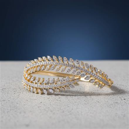 Cubic Zirconia Openable Kada With Mehndi 2 Tone Rhodium Plating