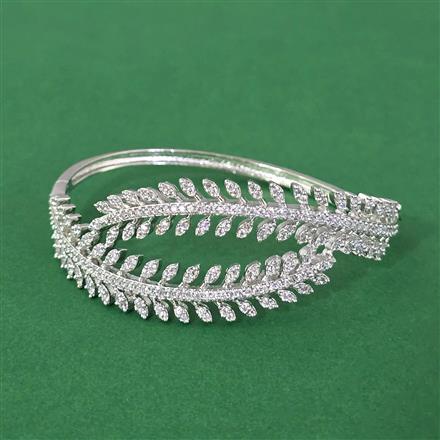 Cubic Zirconia Openable Kada With Mehndi 2 Tone Rhodium Plating