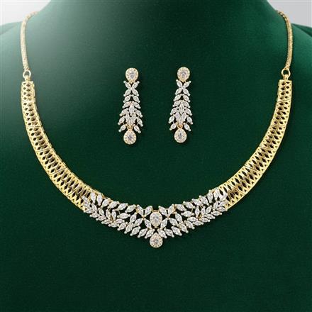 Cubic Zirconia Classic Necklace Set With 2 Tone Rhodium Plating