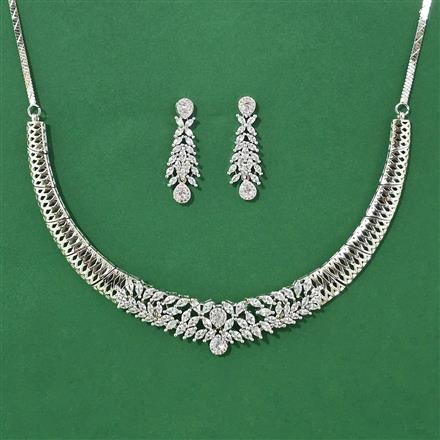 Cubic Zirconia Classic Necklace Set With 2 Tone Rhodium Plating