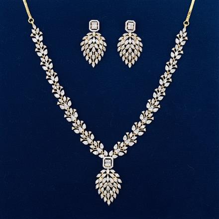 Cubic Zirconia Classic Necklace Set With Mehndi 2 Tone Rhodium Plating