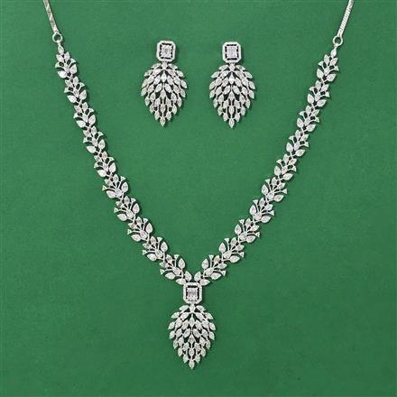 Cubic Zirconia Classic Necklace Set With Mehndi 2 Tone Rhodium Plating