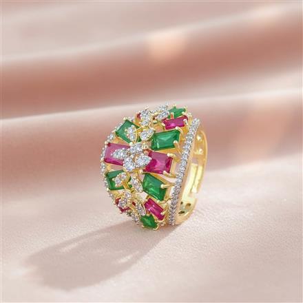 Cz Adjustable Ring With 2 Tone Plating