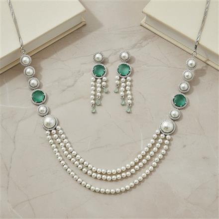 Cubic Zirconia Moti Necklace With Rhodium Plating