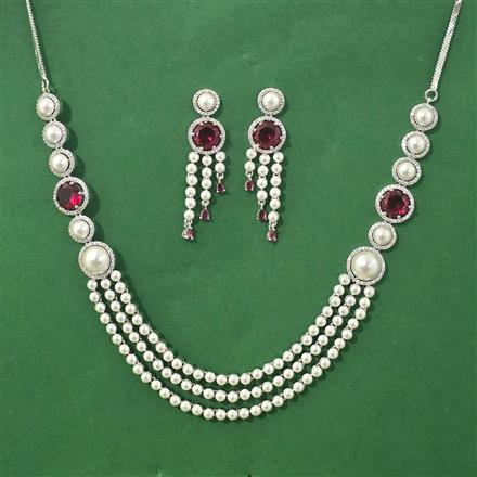 Cubic Zirconia Moti Necklace With Rhodium Plating