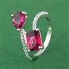 Cubic Zirconia Adjustable Ring With Rhodium Plating