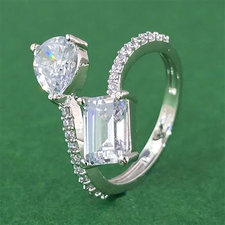 Cubic Zirconia Adjustable Ring With Rhodium Plating