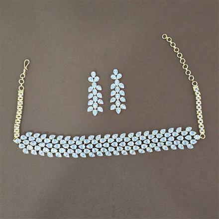 Cz Choker Necklace Set With Mehndi 2 Tone Rhodium Plating