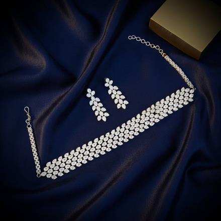 Cz Choker Necklace Set With Mehndi 2 Tone Rhodium Plating