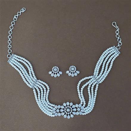 Cz Moti Necklace Set With Mehndi 2 Tone Rhodium Plating