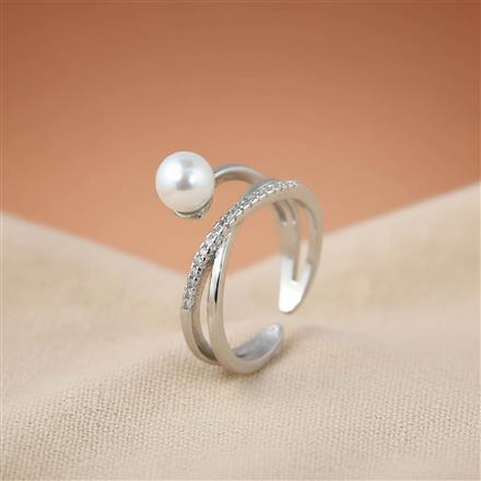 Cz Adjustable Ring With 2 Tone Rhodium Plating