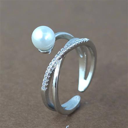 Cz Adjustable Ring With 2 Tone Rhodium Plating