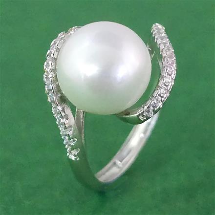 Cubic Zirconia Classic Ring With 2 Tone Rhodium Plating