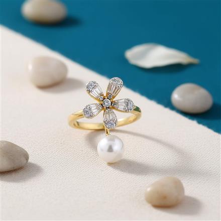 Cubic Zirconia Adjustable Ring With 2 Tone Rhodium Plating