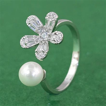 Cubic Zirconia Adjustable Ring With 2 Tone Rhodium Plating