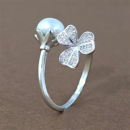 Cz Adjustable Ring With 2 Tone Rhodium Plating