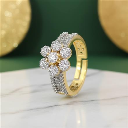 Cubic Zirconia Adjustable Ring With 2 Tone Rhodium Plating