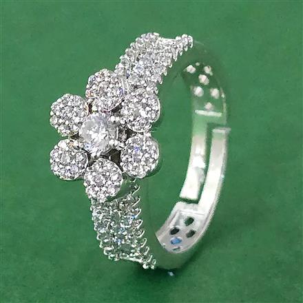 Cubic Zirconia Adjustable Ring With 2 Tone Rhodium Plating