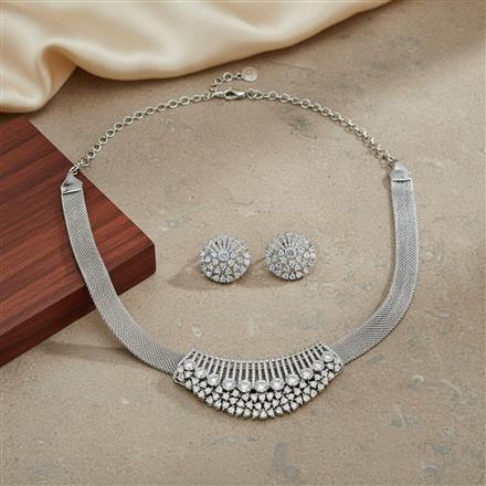 Cubic Zirconia Classic Pendant Set With 2 Tone Rhodium Plating