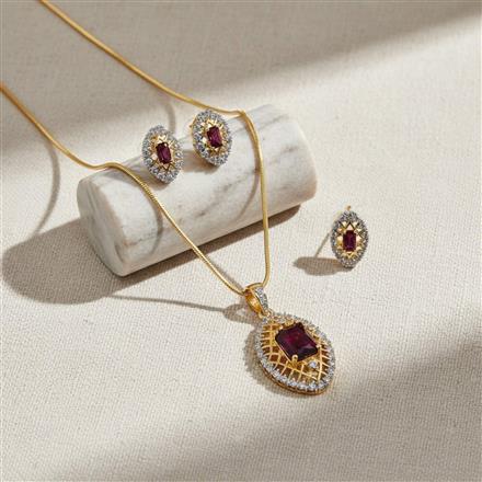 Cubic Zirconia Classic Pendant Set With 2 Tone Plating