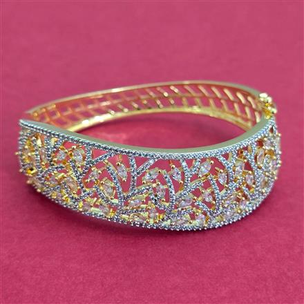 Cubic Zirconia Openable Kada With Mehndi 2 Tone Rhodium Plating