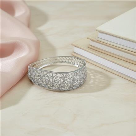 Cubic Zirconia Openable Kada With Mehndi 2 Tone Rhodium Plating