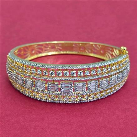 Cubic Zirconia Classic Kada With Mehndi 2 Tone Rhodium Plating