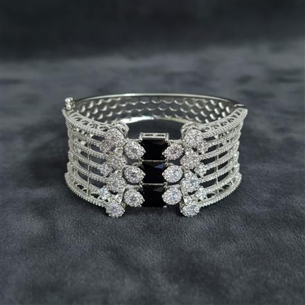 Cubic Zirconia Openable Kada With Rhodium Plating