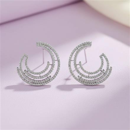 Cubic Zirconia Classic Earring With Mehndi 2 Tone Rhodium Plating