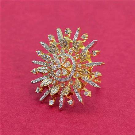 Cubic Zirconia Classic Ring With Black 2 Tone Rhodium Plating