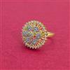 Cubic Zirconia Adjustable Ring With Mehndi 2 Tone Rhodium Plating