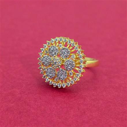 Cubic Zirconia Adjustable Ring With Mehndi 2 Tone Rhodium Plating