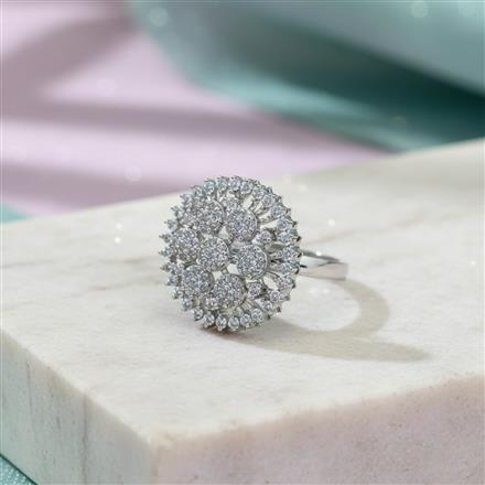 Cubic Zirconia Adjustable Ring With Mehndi 2 Tone Rhodium Plating