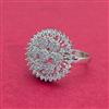 Cubic Zirconia Adjustable Ring With Mehndi 2 Tone Rhodium Plating