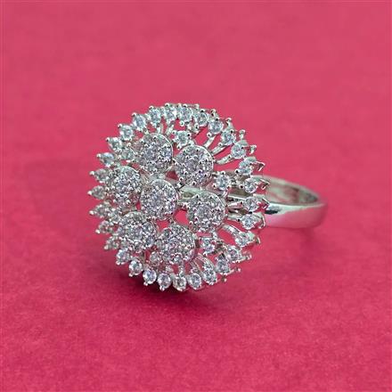 Cubic Zirconia Adjustable Ring With Mehndi 2 Tone Rhodium Plating