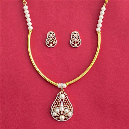 Cubic Zirconia Moti Pendant Set With 2 Tone Rhodium Plating