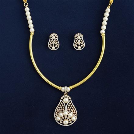 Cubic Zirconia Moti Pendant Set With 2 Tone Rhodium Plating