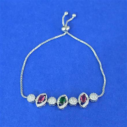 Cubic Zirconia Adjustable Bracelet With Rhodium Plating
