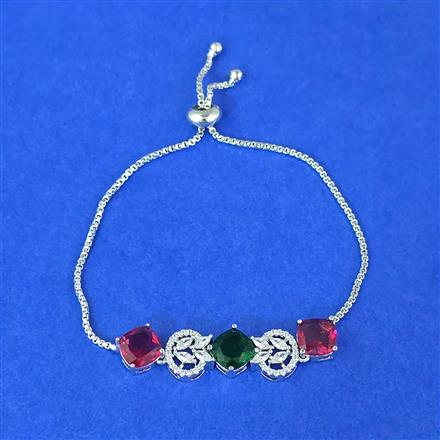 Cubic Zirconia Adjustable Bracelet With Rhodium Plating