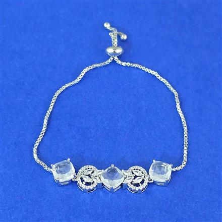 Cubic Zirconia Adjustable Bracelet With Rhodium Plating