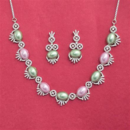 Cubic Zirconia Classic Necklace Set With Rhodium Plating