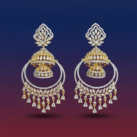 Cubic Zirconia Classic Earring With 2 Tone Rhodium Plating