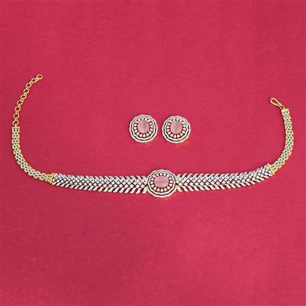Cubic Zirconia Choker Necklace Set With 2 Tone Plating
