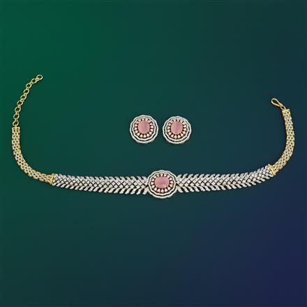 Cubic Zirconia Choker Necklace Set With 2 Tone Plating