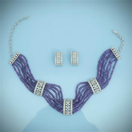 Cubic Zirconia Classic Necklace Set With Rhodium Plating