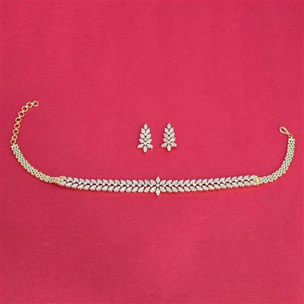 Cubic Zirconia Choker Necklace Set With Carat 2 Tone Rhodium Plating